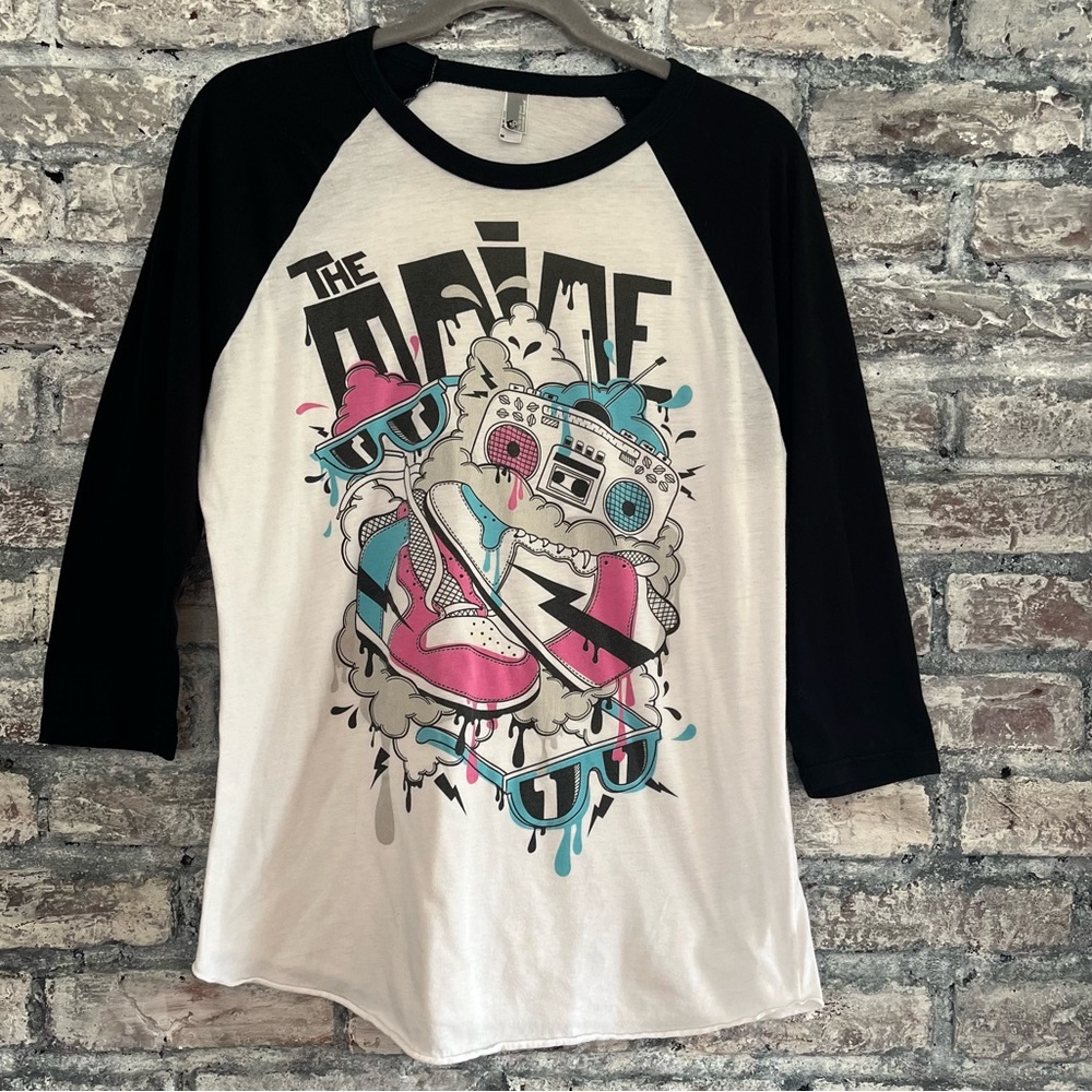 The MAINE Band American Apparel WhiteTee /Black Sleeves Smoke/Pet free unisex